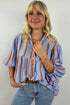 Stripe Crinckled Ruffled Sleeve Button up Loose Shirt